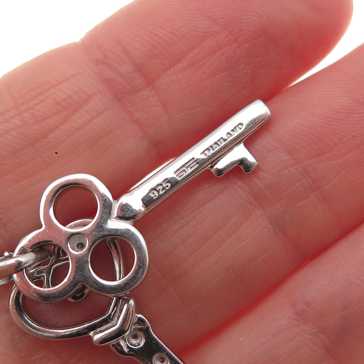 925 Sterling Silver Real Round-Cut Diamond Heart & Club Key Charm Pendant