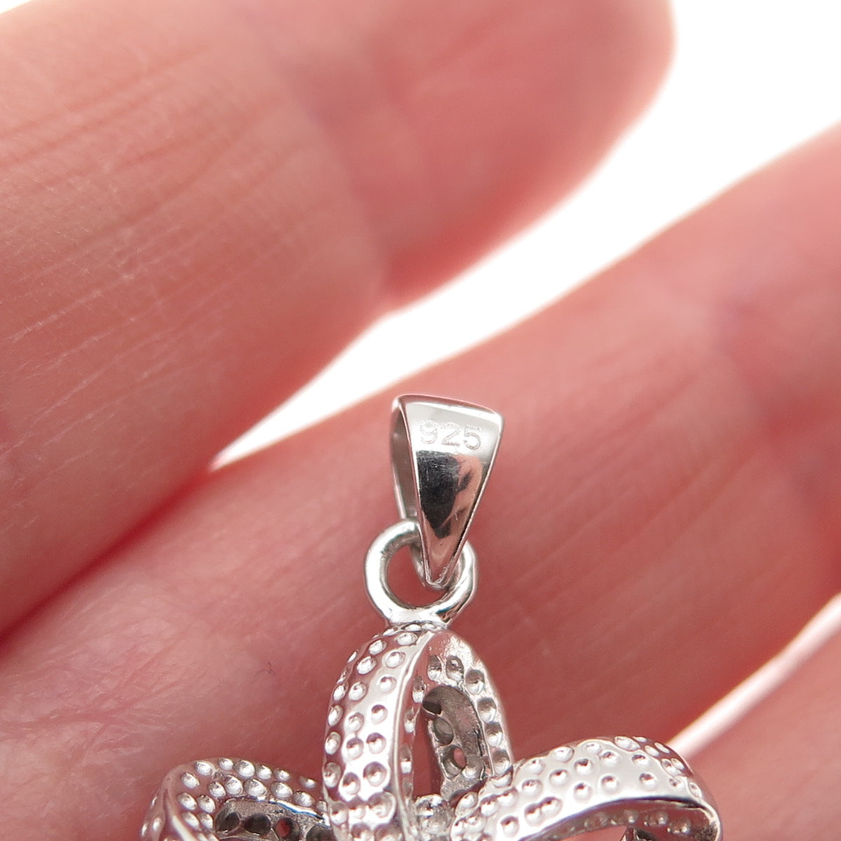 925 Sterling Silver Round-Cut Green & White C Z Floral Charm Pendant
