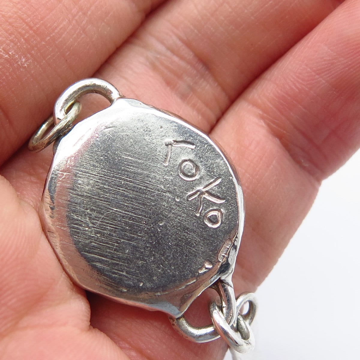 925 Sterling Silver Vintage Koko Blue Enamel Pendant