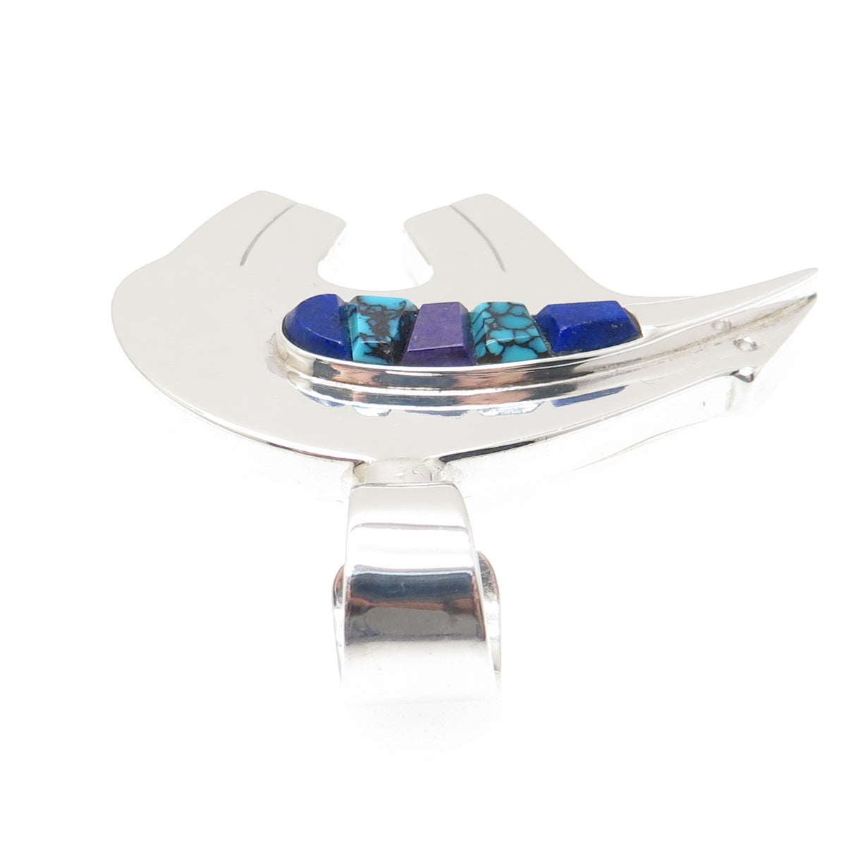 CHRISTIN WOLF Old Pawn 925 Sterling Turquoise Lapis Sugilite Native Bear Pendant