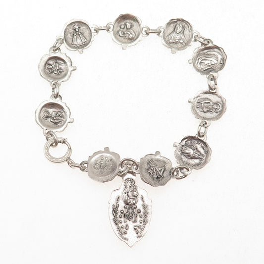 Creed 925 Sterling Silver Antique Art Deco St. Mary Rose Charm Bracelet 6.75"