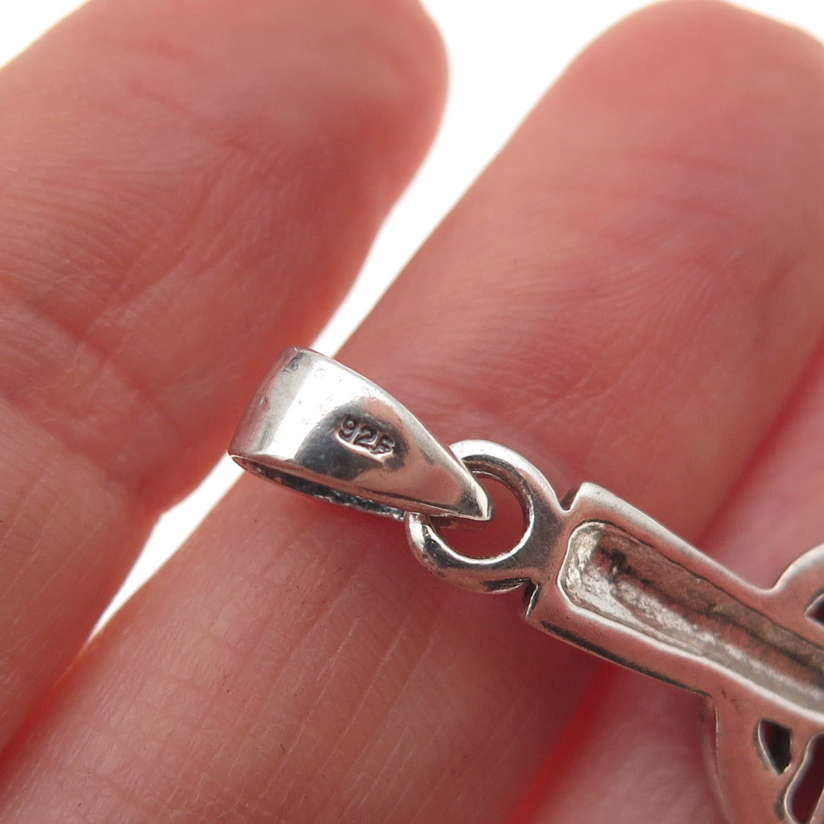 925 Sterling Silver Vintage Irish Claddagh Celtic Cross Oxidized Charm Pendant