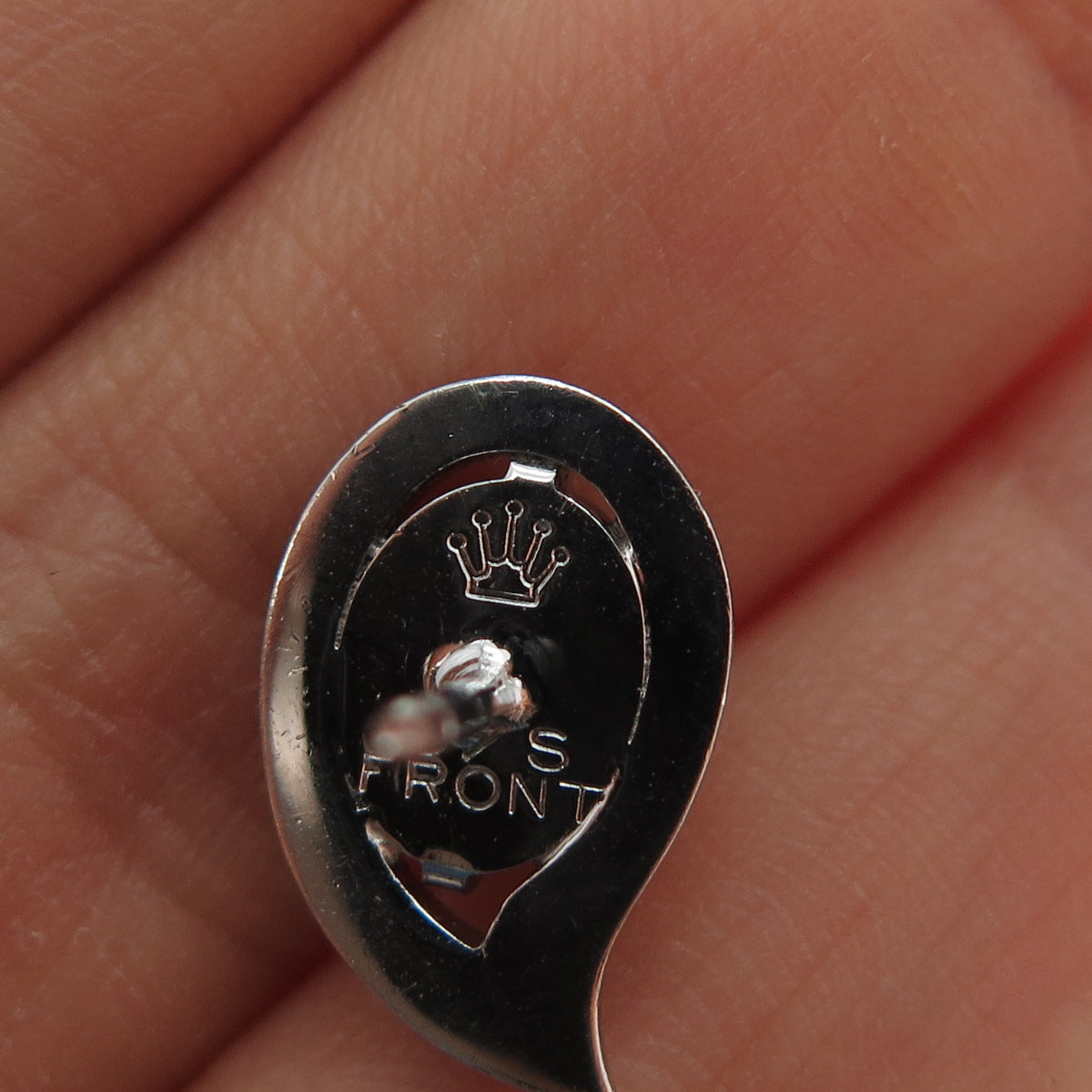 CROWN 925 Sterling Silver Front Vintage Real Black Onyx Tie Tack / Lapel Pin