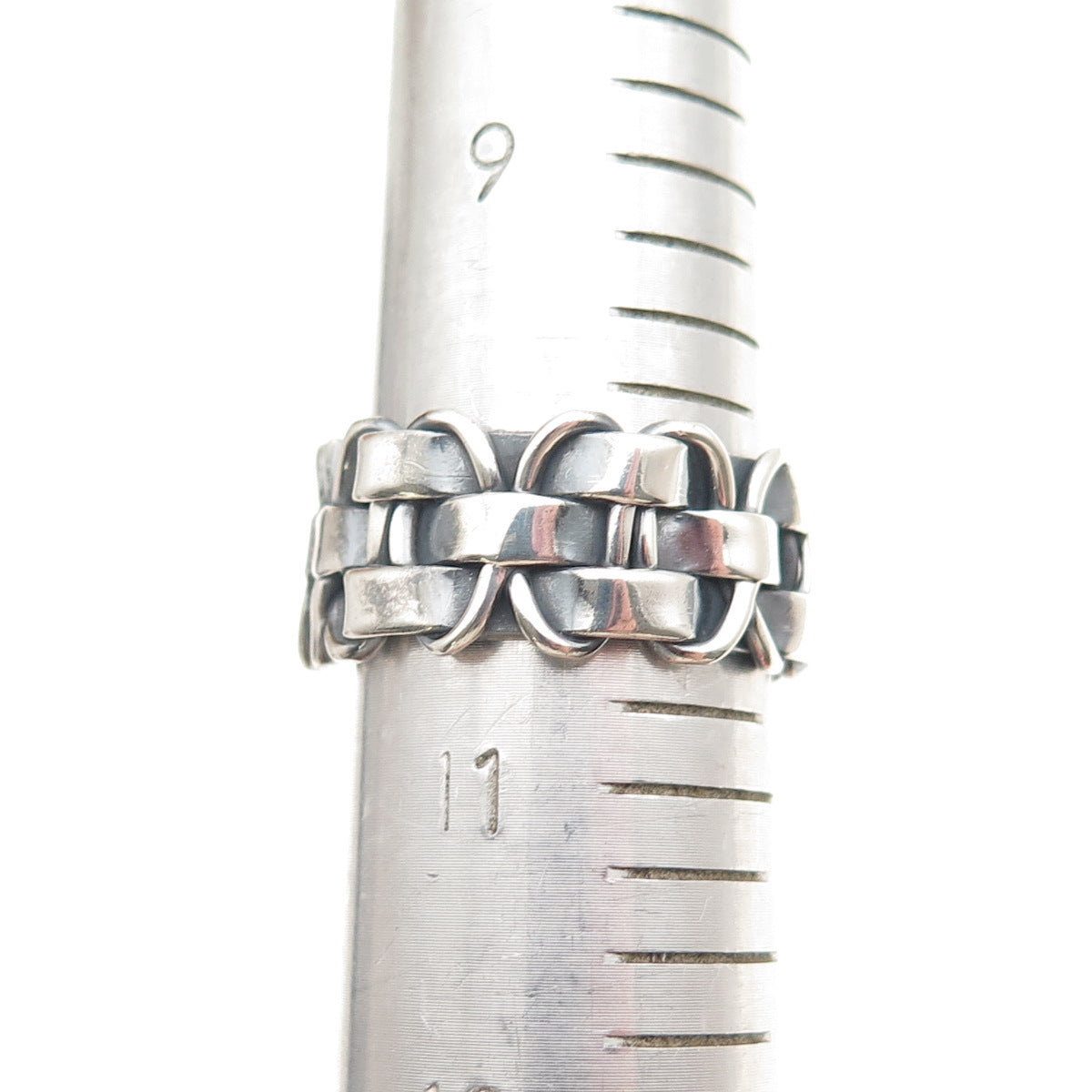 925 Sterling Silver Vintage Modernist Woven Oxidized Band Ring Size 10.5