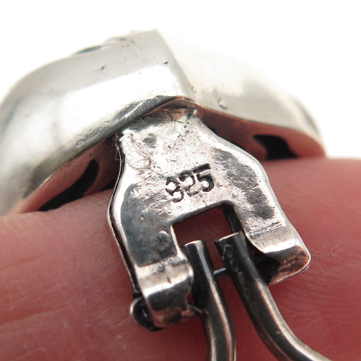 925 Sterling Silver Vintage Modernist Seashell Oxidized Clip On Earrings