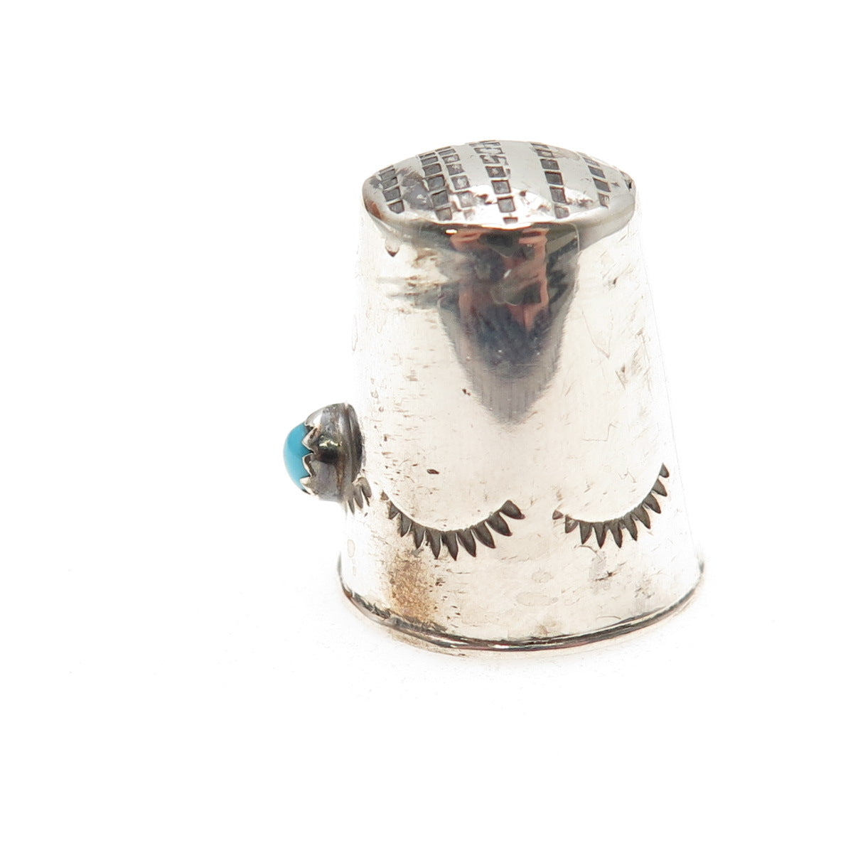 Old Pawn 925 Sterling Silver Vintage Turquoise Snake Eye Sewing Thimble