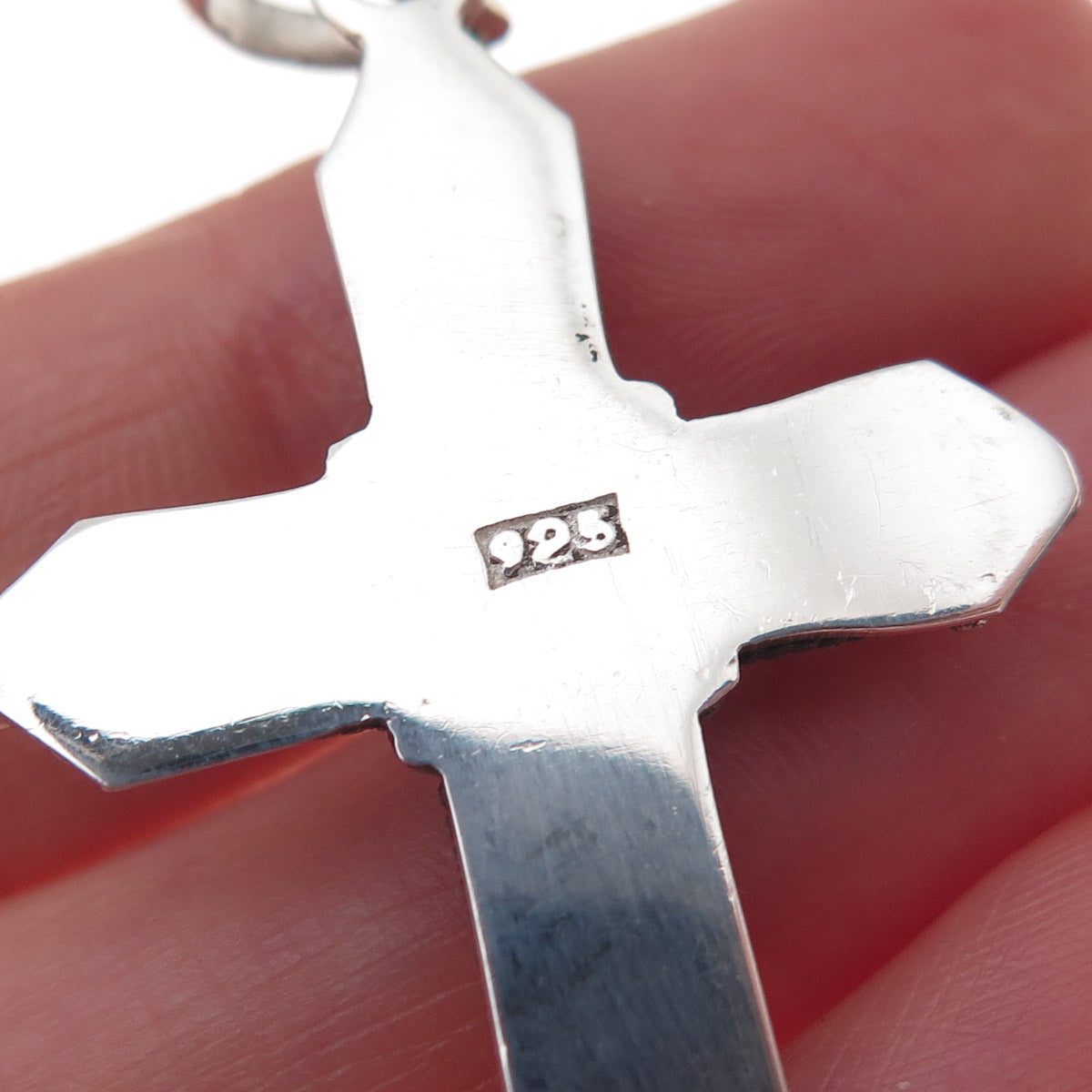 925 Sterling Silver Vintage Real Amethyst Cross Oxidized Pendant