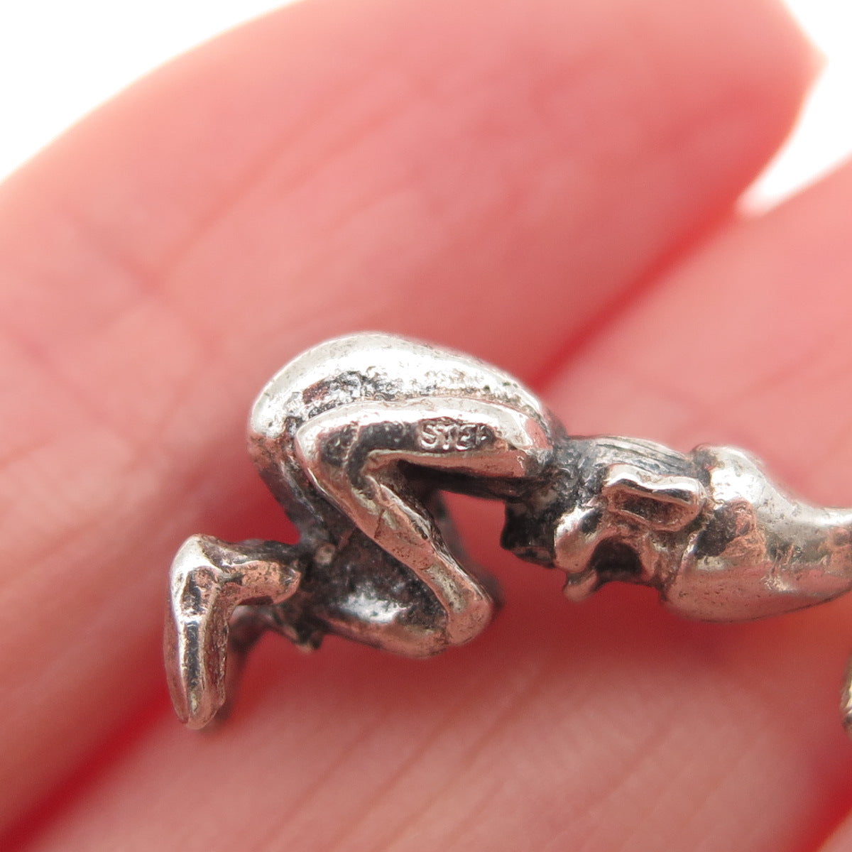 925 Sterling Silver Vintage Pixie Oxidized 3D Mini Charm Pendant