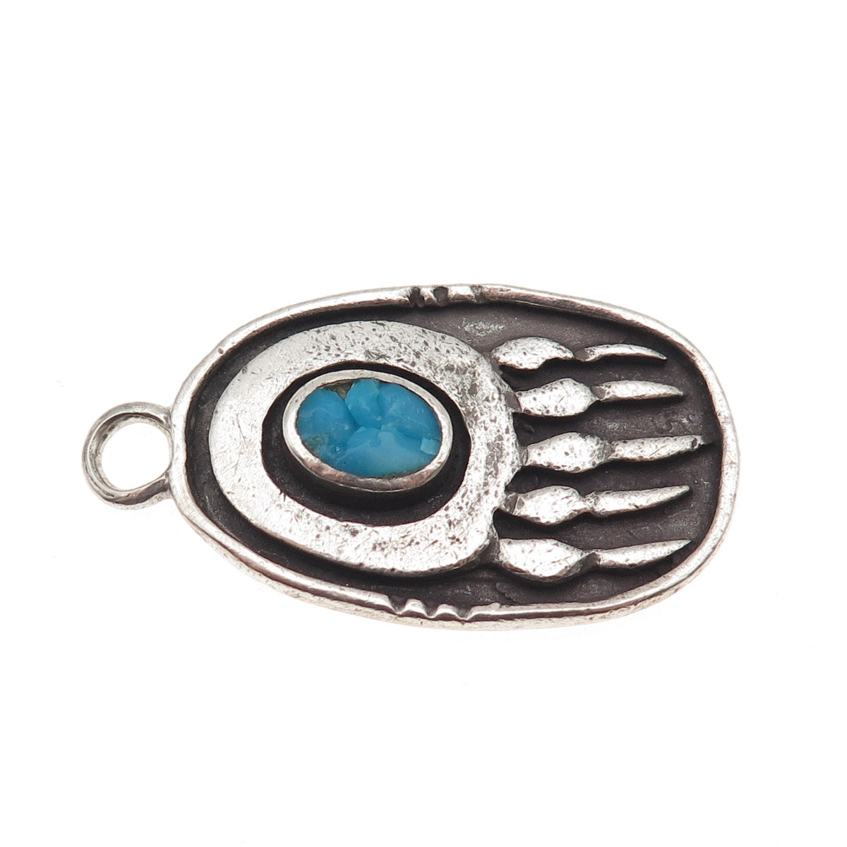 Old Pawn Sterling Silver Vintage Southwestern Turquoise Bear Paw Charm Pendant