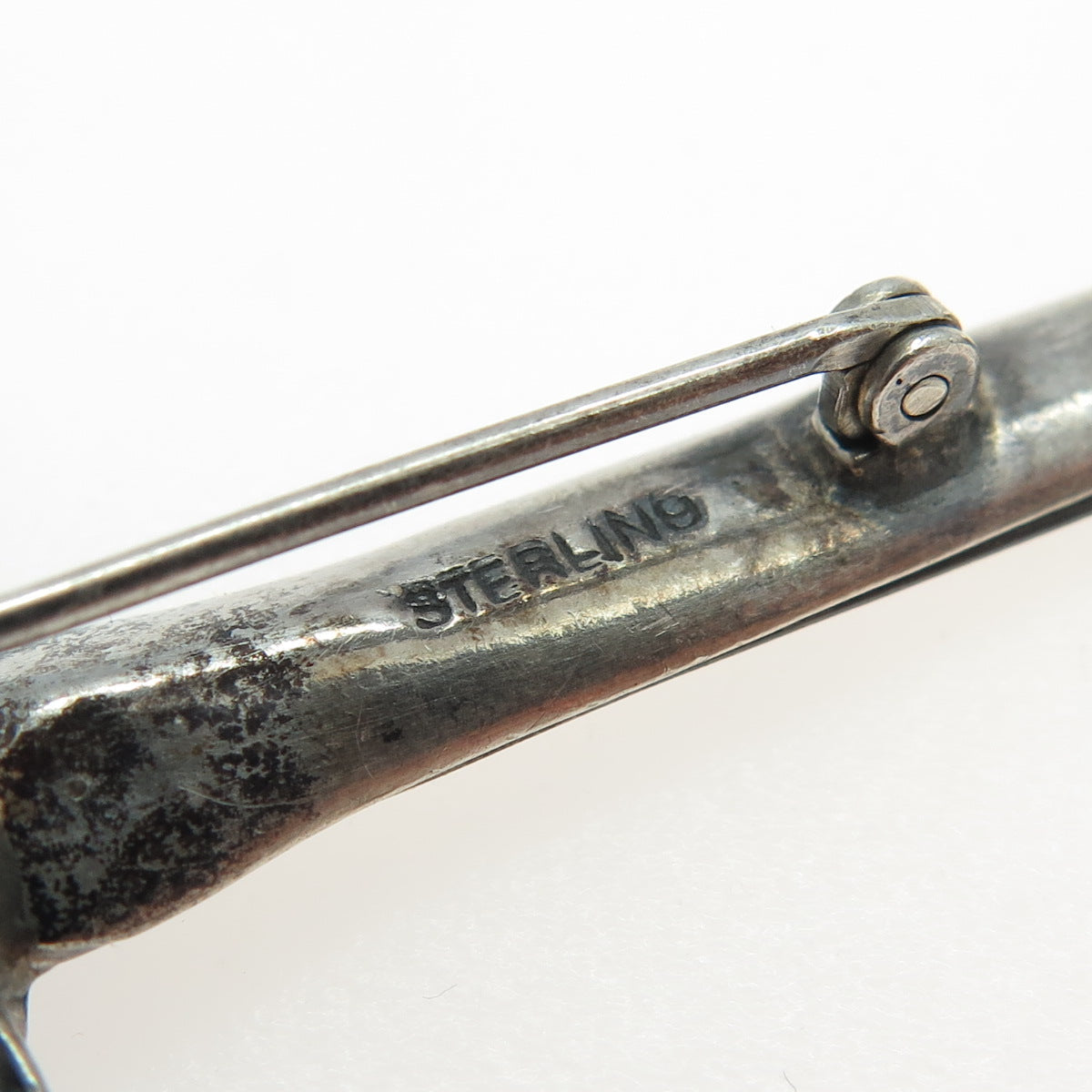 925 Sterling Silver Antique Art Deco Real Black Onyx Banjo Musical Pin Brooch