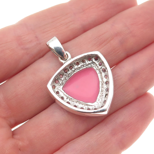 925 Sterling Silver Real MOP & C Z Triangle Charm Pendant