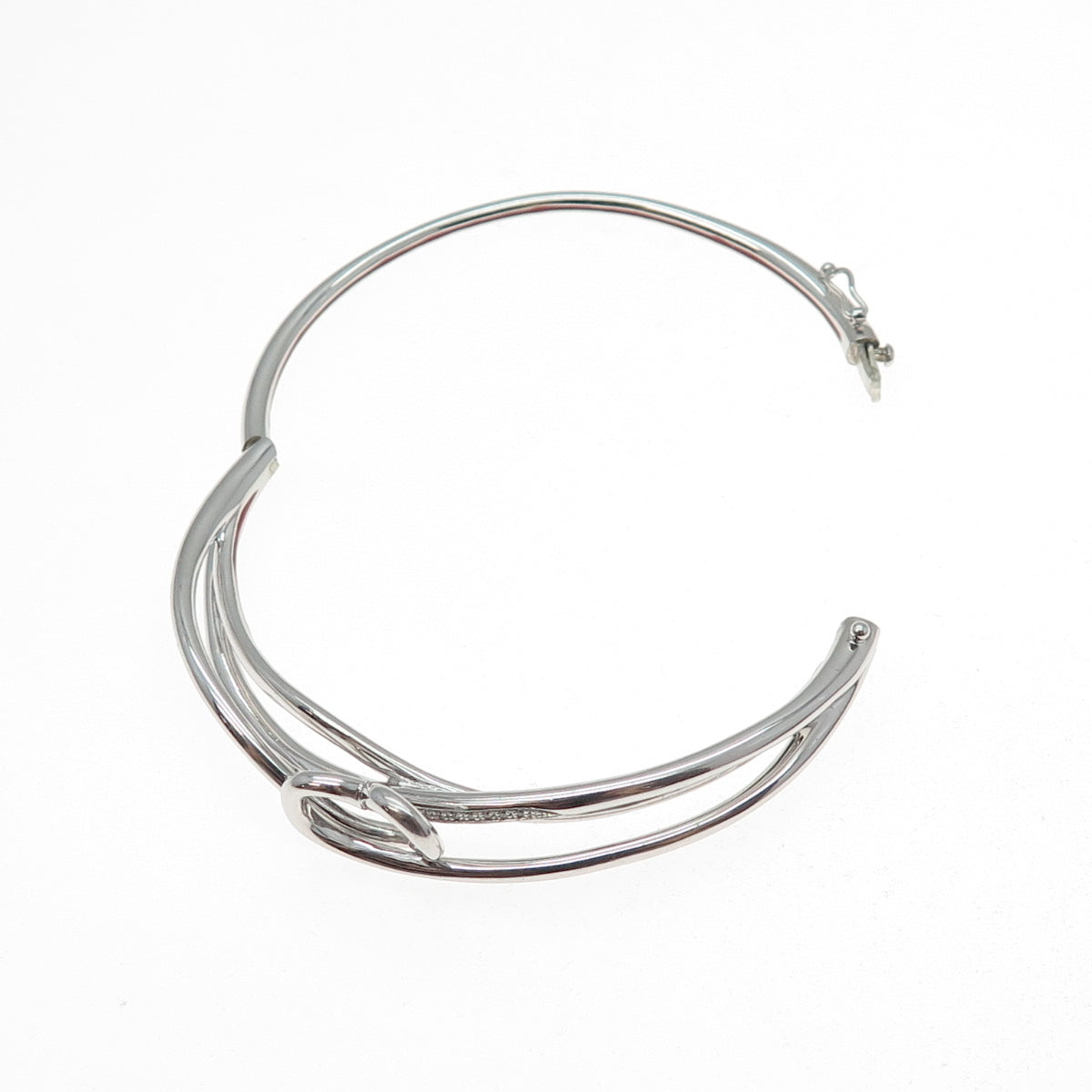 SAI 925 Sterling Silver Round-Cut C Z Heart Crisscross Bangle Bracelet 7"