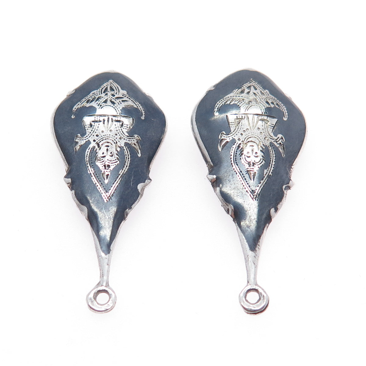 925 Sterling Silver Antique Siam Niello Hindu Goddess Jacket Earrings