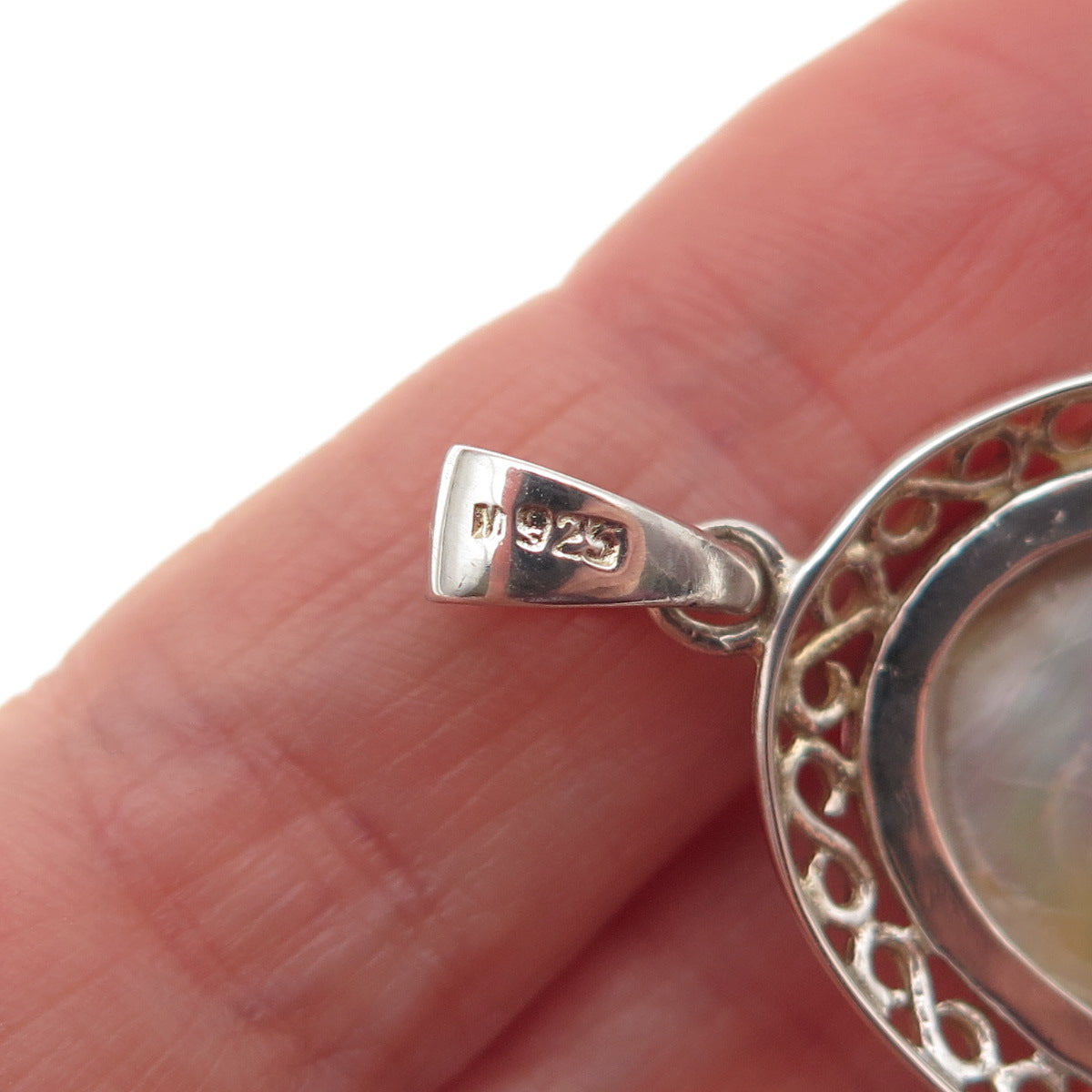 925 Sterling Silver Vintage Real MOP Swirl Charm Pendant