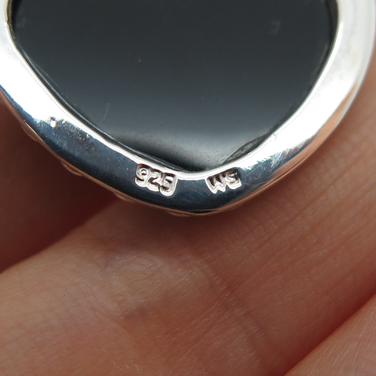 925 Sterling Silver Vintage Real Black Onyx & C Z Fleur de Lis Charm Pendant