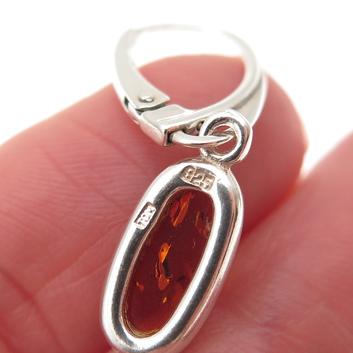 TOM 925 Sterling Silver Vintage Real Amber Modernist Dangle Earrings