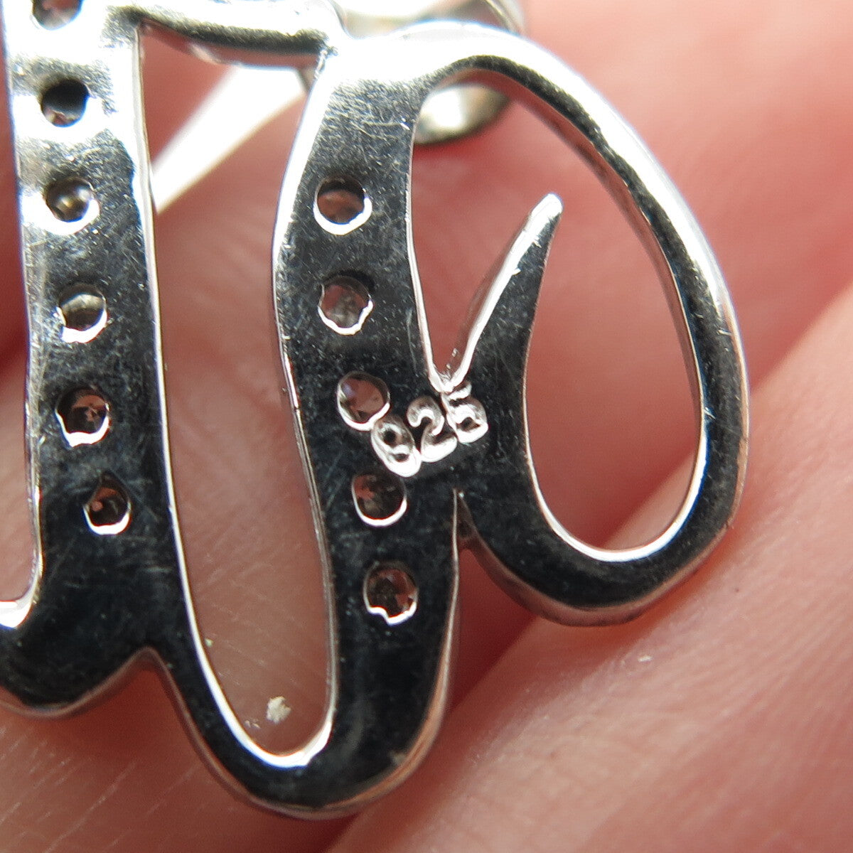 925 Sterling Silver Round-Cut C Z Letter "U" Initial Pendant