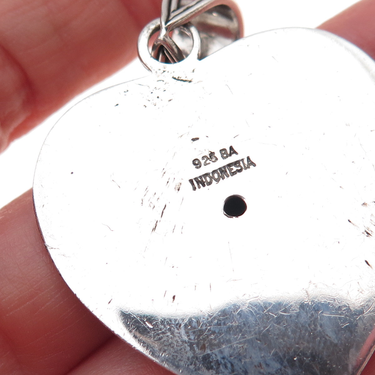 Suarti Bali 925 Sterling Silver Vintage Granulated Floral Heart Oxidized Pendant