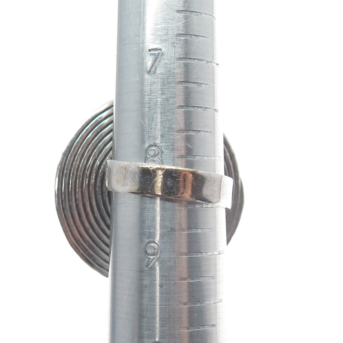 925 Sterling Silver Vintage Modernist Spiral Adjustable Oxidized Ring Size 8.5