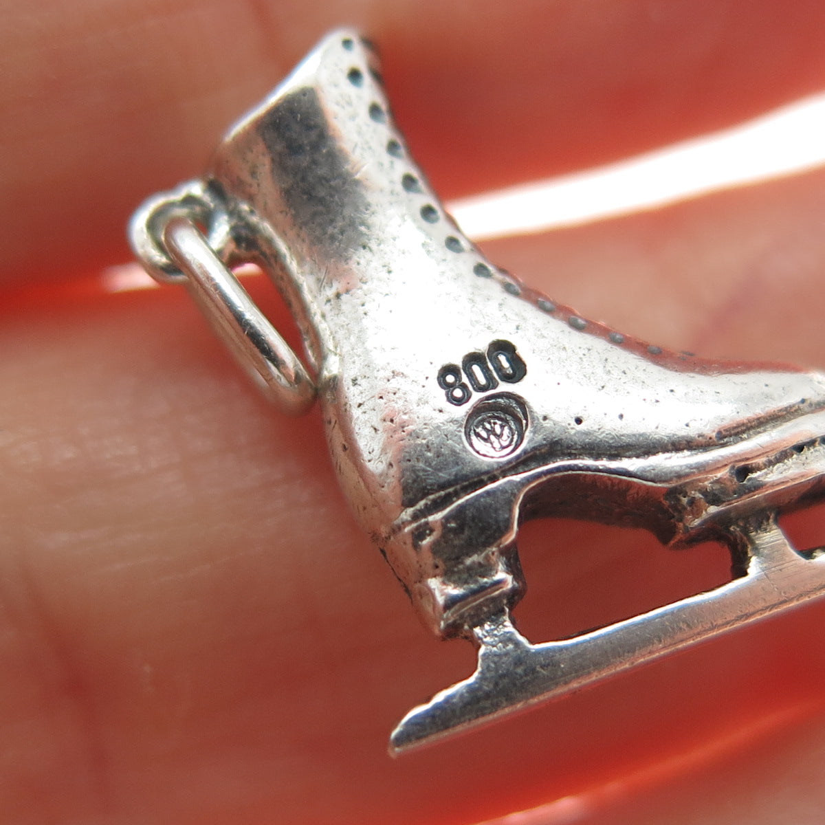800 Silver Vintage Ice Skating Shoe Oxidized Minimalist 3D Charm Pendant