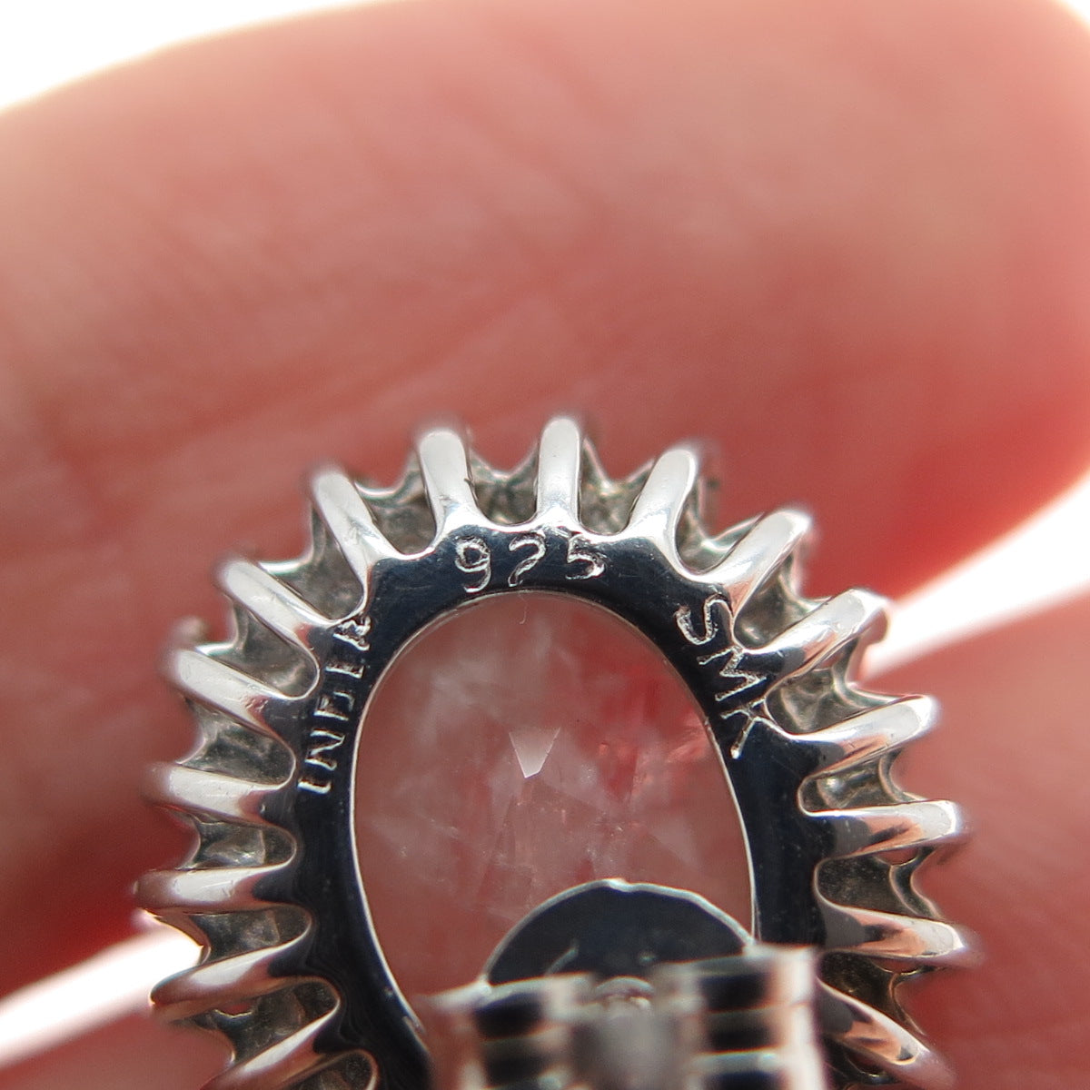 925 Sterling Silver Real Round-Cut Diamond & Oval-Cut Rose Quartz Earrings