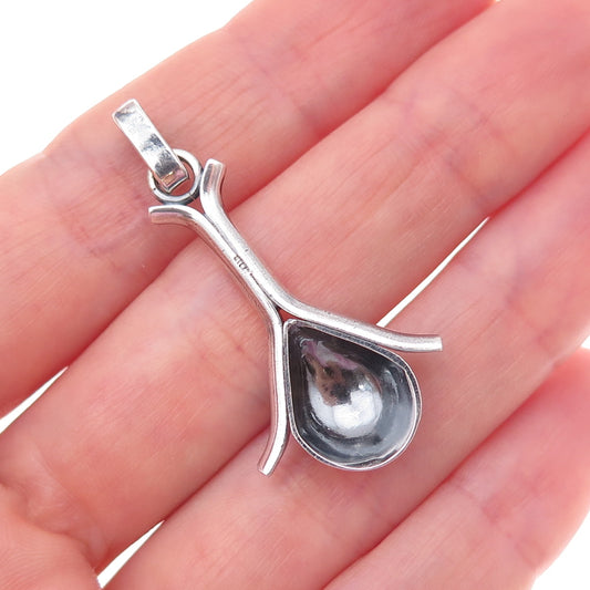 925 Sterling Silver Vintage Modernist Oxidized Charm Pendant
