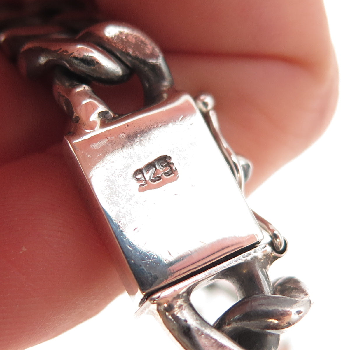 925 Sterling Silver Vintage Figaro Link Oxidized Bracelet 8.25"