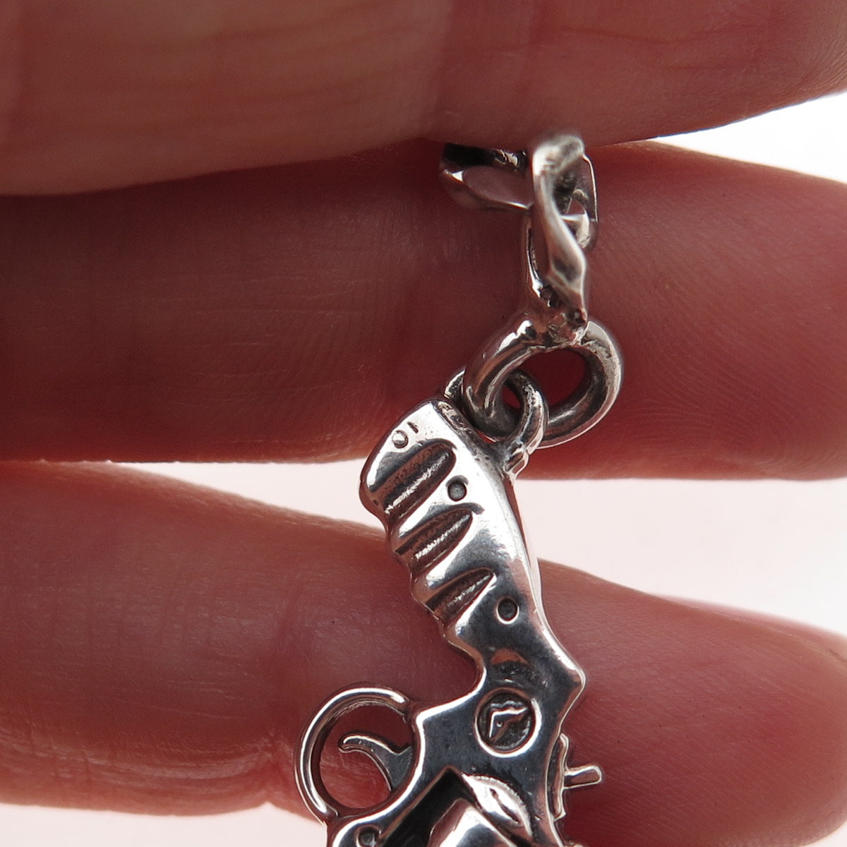 925 Sterling Silver Vintage Revolver Key Fob Chain