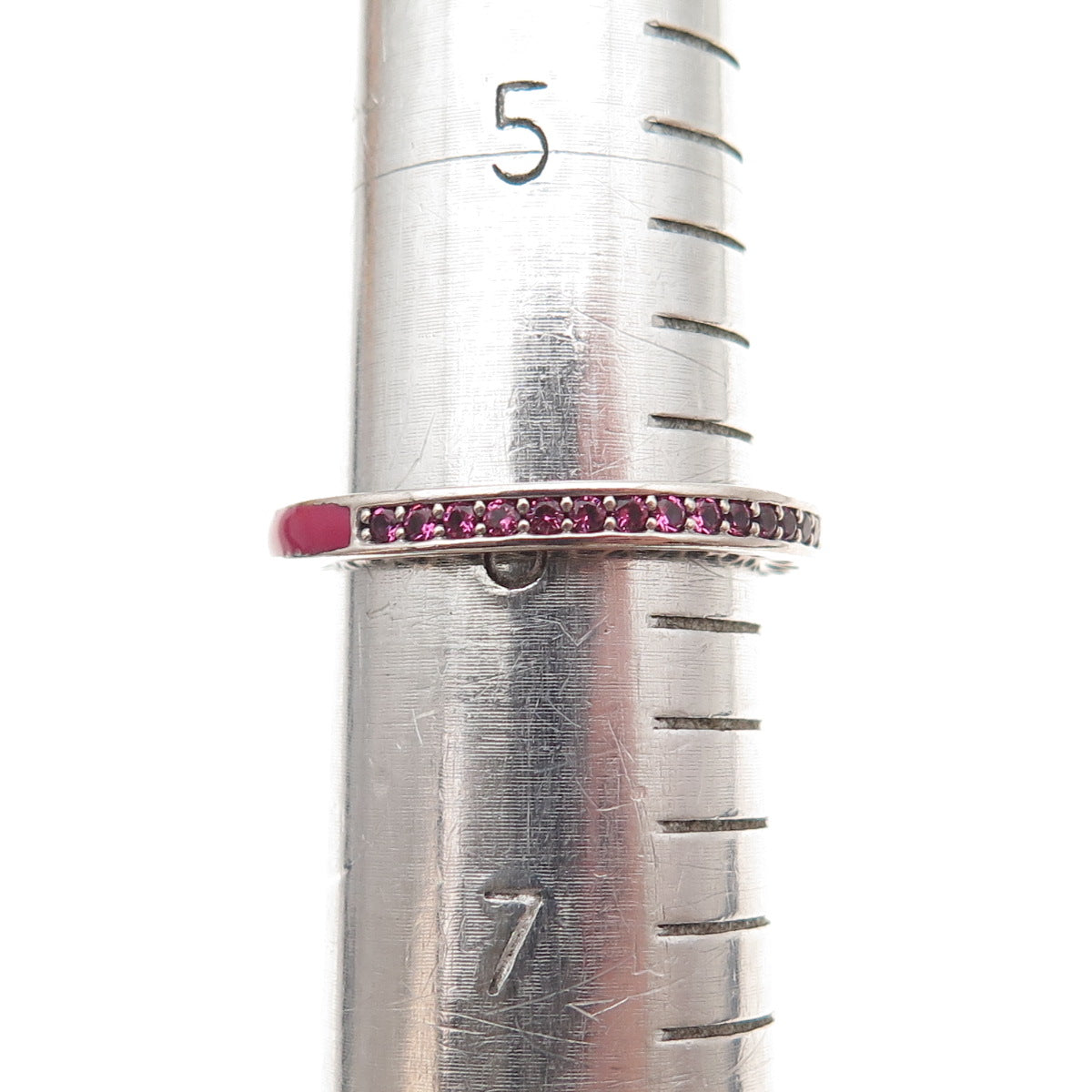 Pandora 925 Sterling Silver Enamel & Pink C Z Radiant Hearts Band Ring Size 6