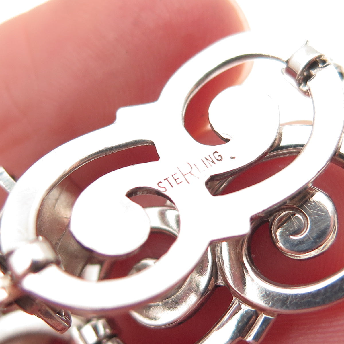 925 Sterling Silver Vintage Modernist Swirl Link Bracelet 6.5"