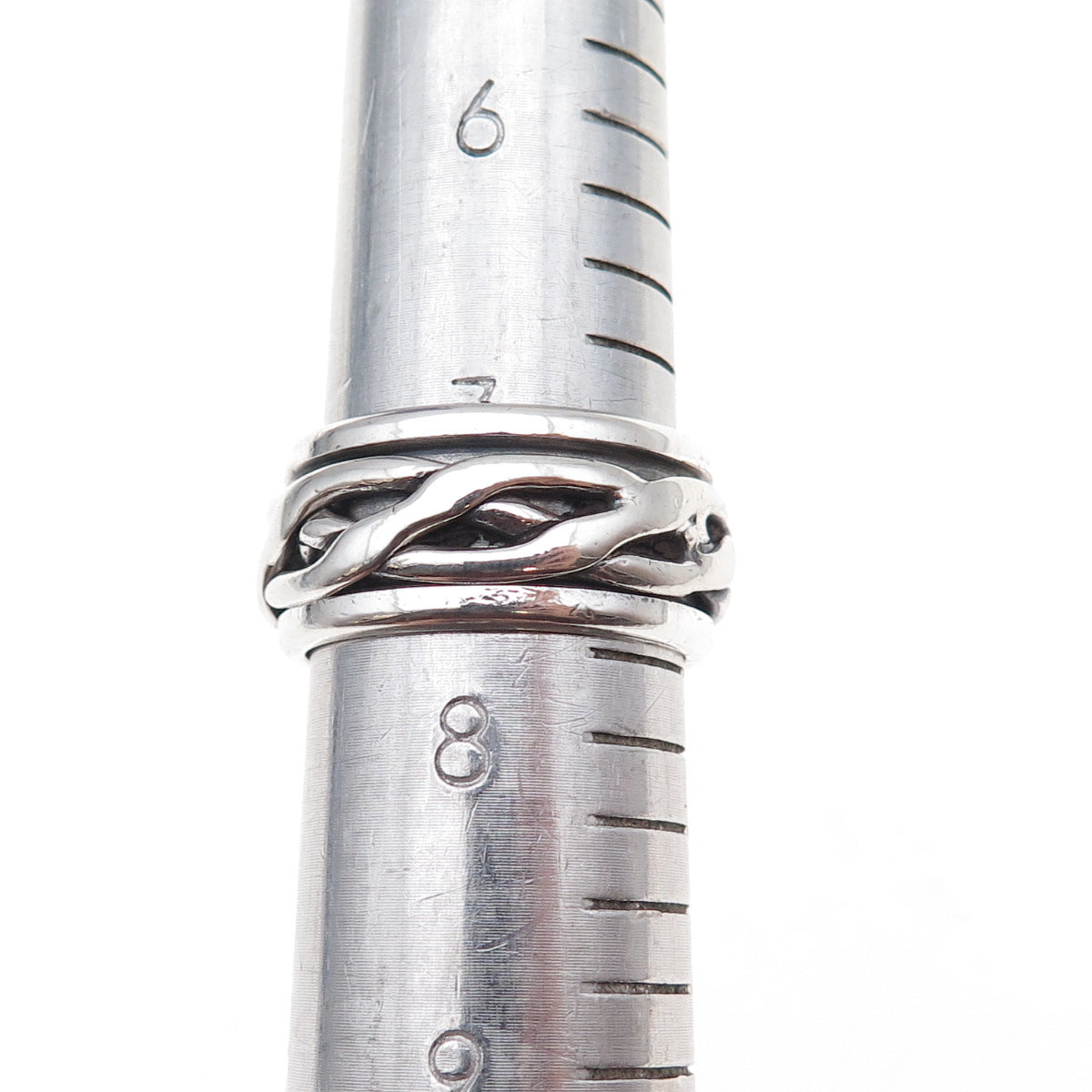 925 Sterling Silver Vintage Mexico Braided Oxidized Rotating Band Ring Size 7.75