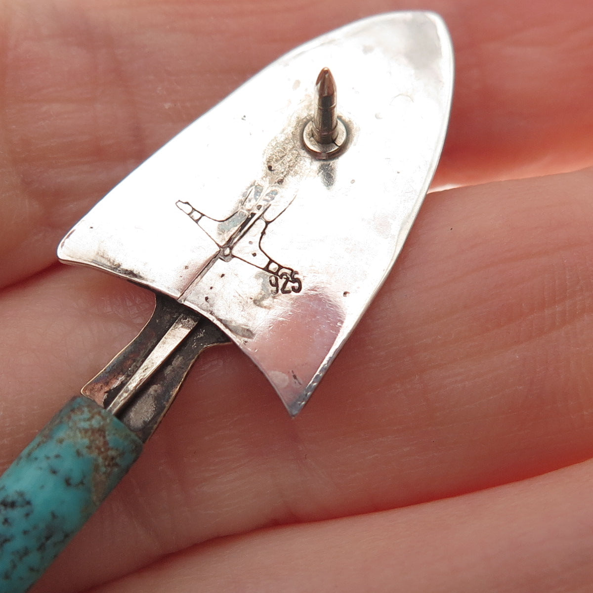Nicholas Allen 925 Sterling 2-Tone Vintage Turquoise & Onyx Trowel Tie Tack Pin