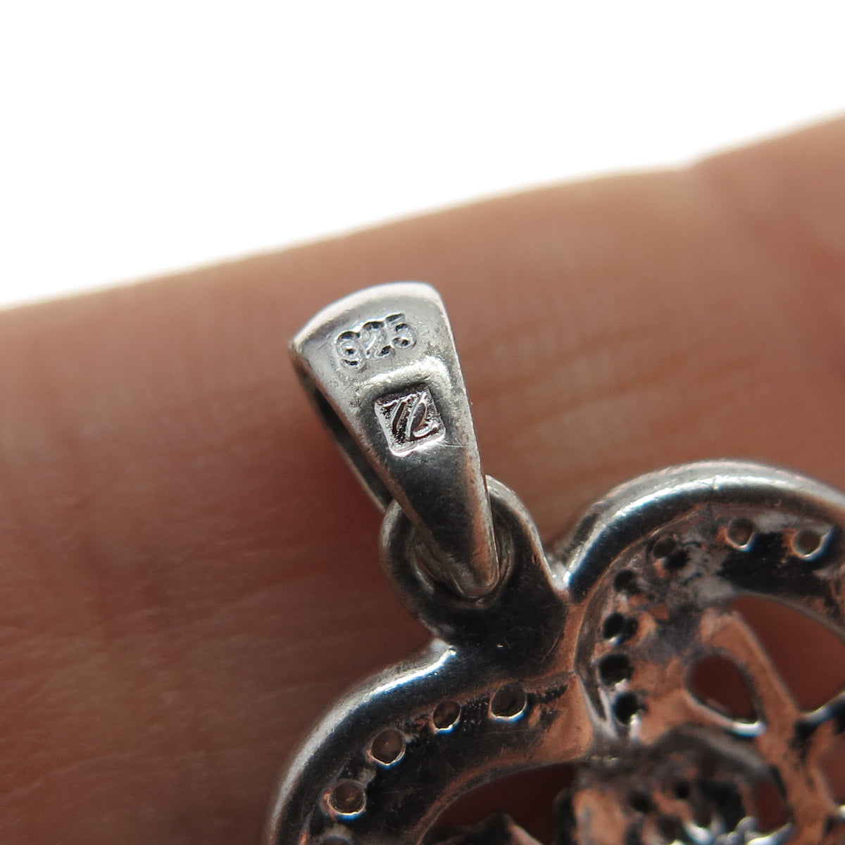 925 Sterling Silver 2-Tone Real Round-Cut Diamond Love Heart Charm Pendant