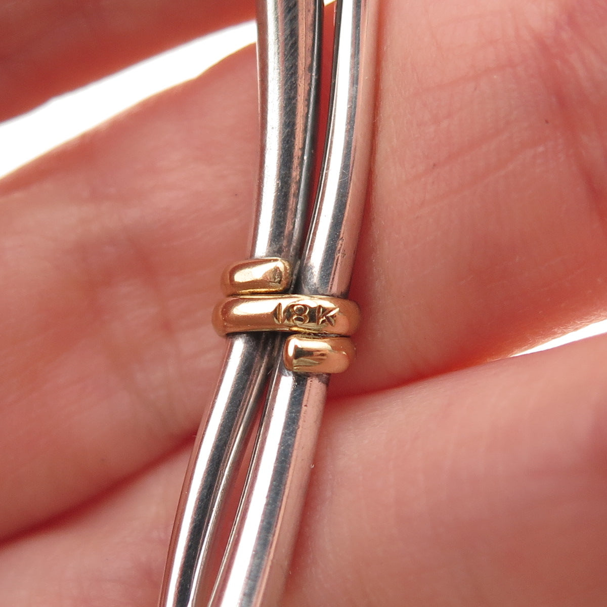 Ed Levin 925 Sterling Silver 18K Gold Vintage Modernist Bangle Bracelet 7.5"