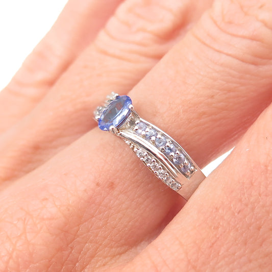 Chuck Clemency 925 Sterling Silver Real Tanzanite & White Topaz Ring Size 8.25