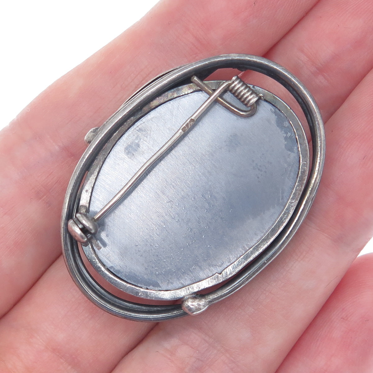 925 Sterling Silver Vintage Real Hematite Modernist Floral Leaf Pin Brooch