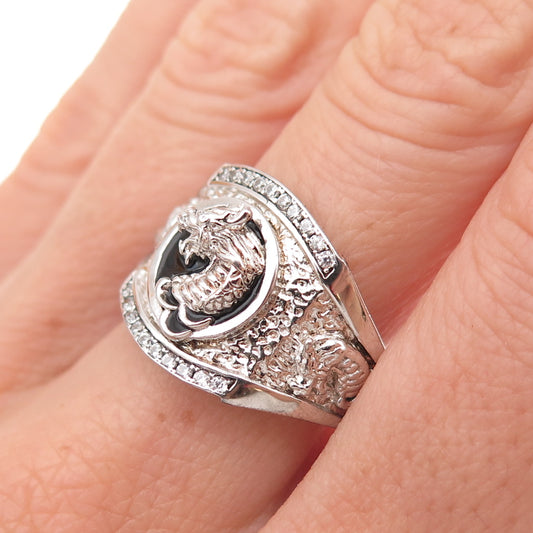 925 Sterling Silver Enamel & C Z Dragon Ring Size 9.25