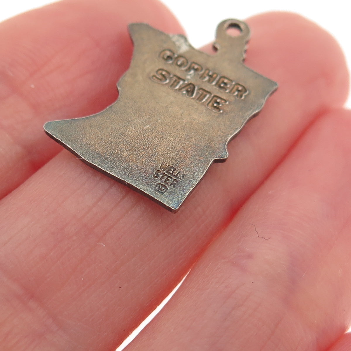 Wells 925 Sterling Silver Gold Plated Vintage Minnesota State Map Charm Pendant