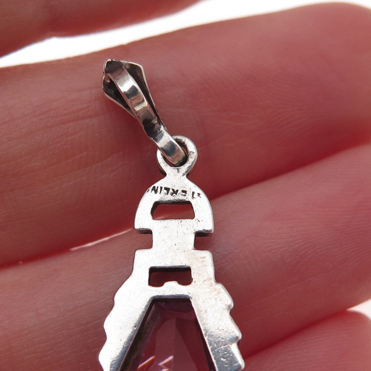 925 Sterling Silver Antique Art Deco Real Amethyst & Marcasite Charm Pendant