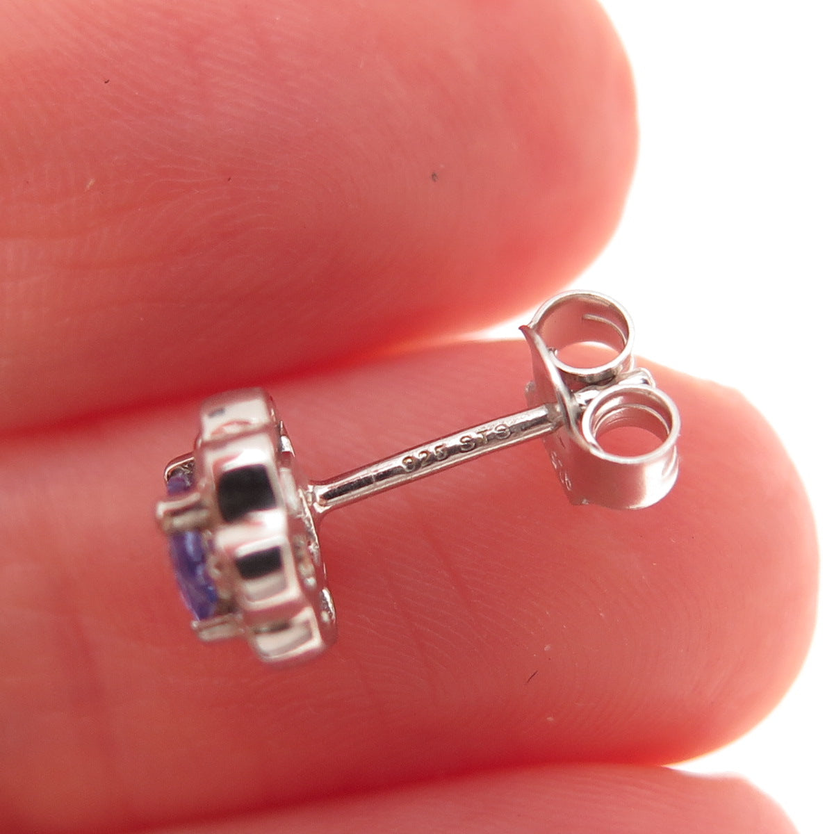 Chuck Clemency 925 Sterling Silver Real Oval-Cut Tanzanite Floral Stud Earrings