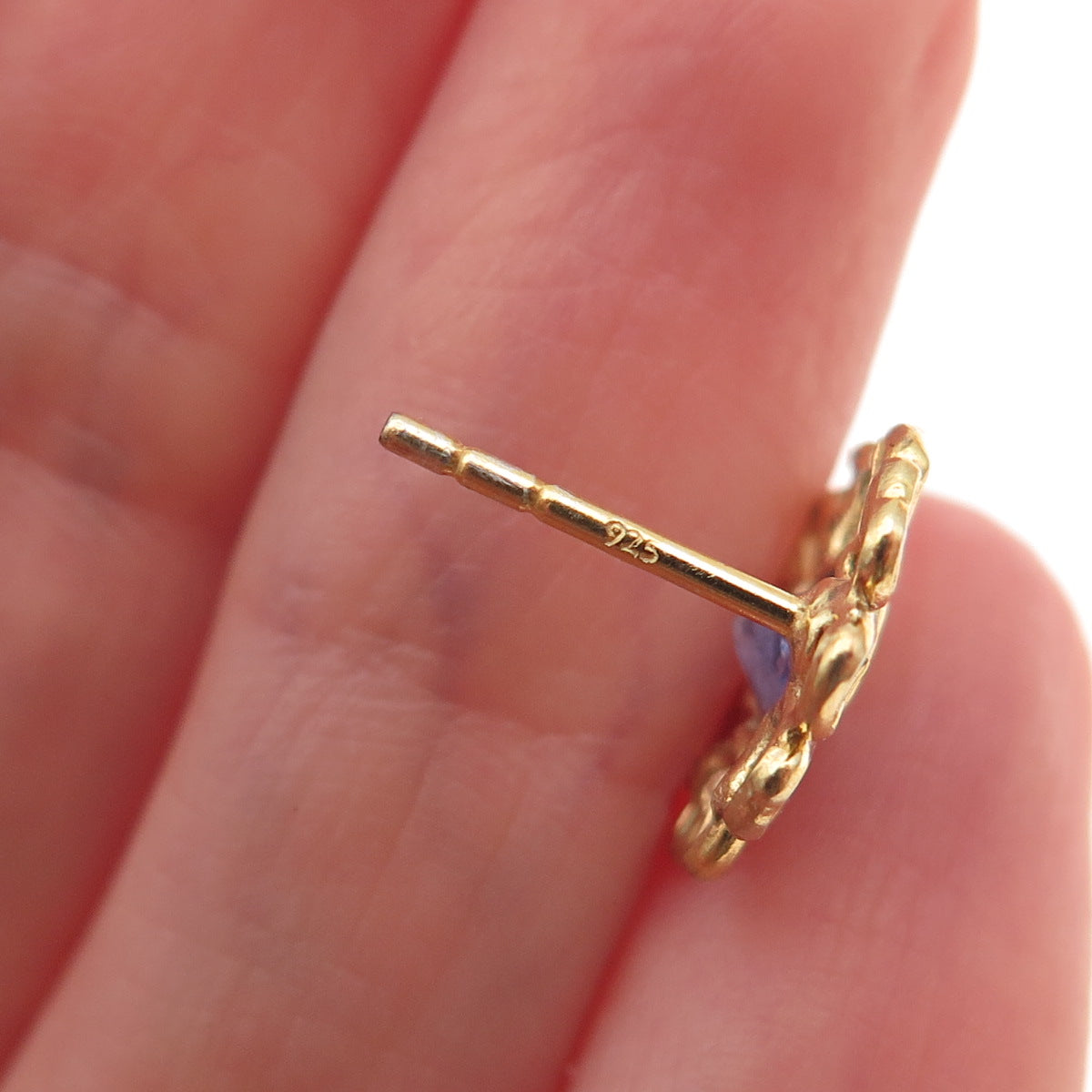 925 Sterling Silver Gold Plated Real Rose-Cut Diamond Tanzanite Floral Earrings