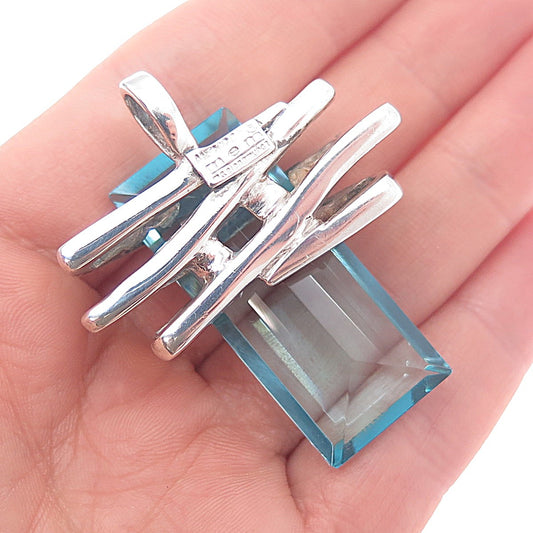 Maria Elena Munoz Sterling Silver Vintage Mexico Blue Glass Modernist Pendant