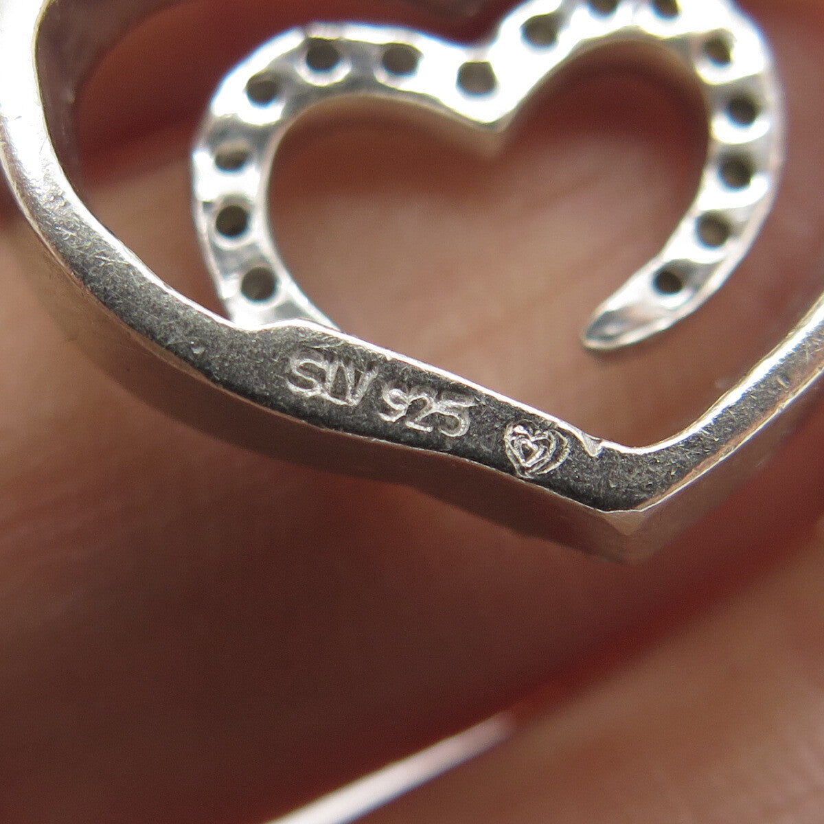 SLV SADYE L VASSIL 925 Sterling Silver Diamond Heart Slide Pendant