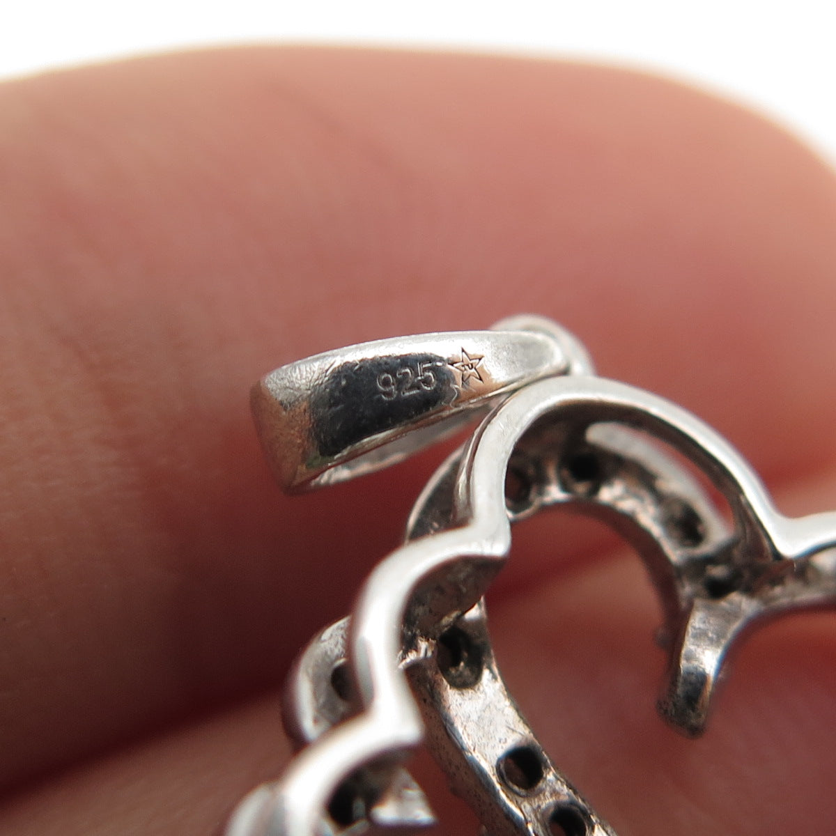 925 Sterling Silver Real Round-Cut Diamond Double Heart Mini Charm Pendant