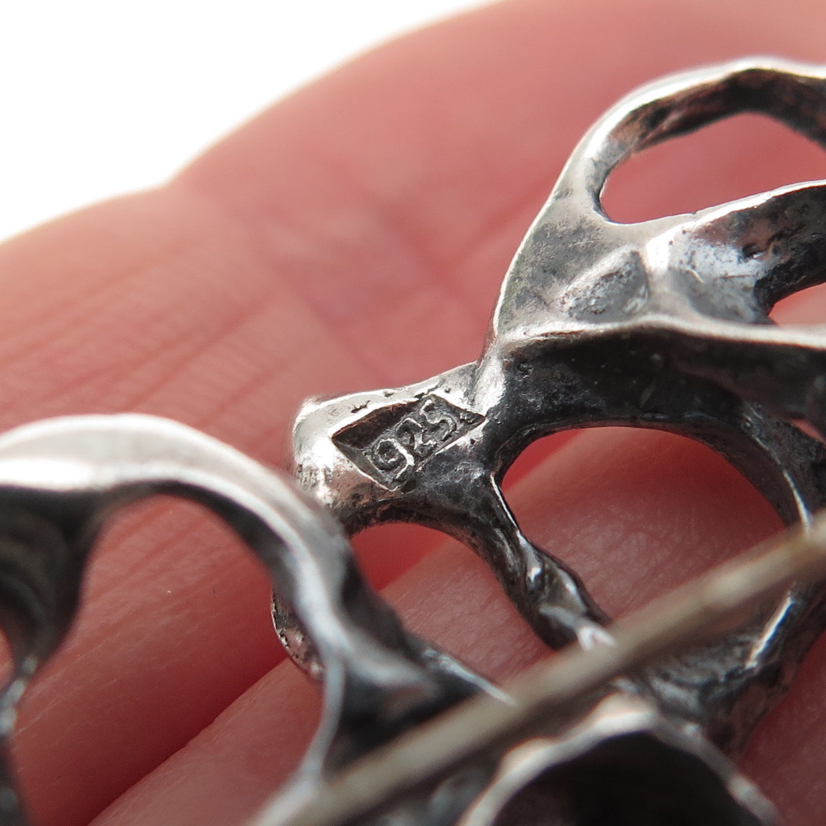 925 Sterling Silver Vintage Modernist Oxidized Pin Brooch / Pendant