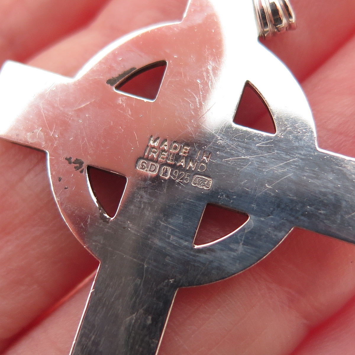 Solvar 925 Sterling Silver Vintage History of Ireland Celtic Cross Charm Pendant