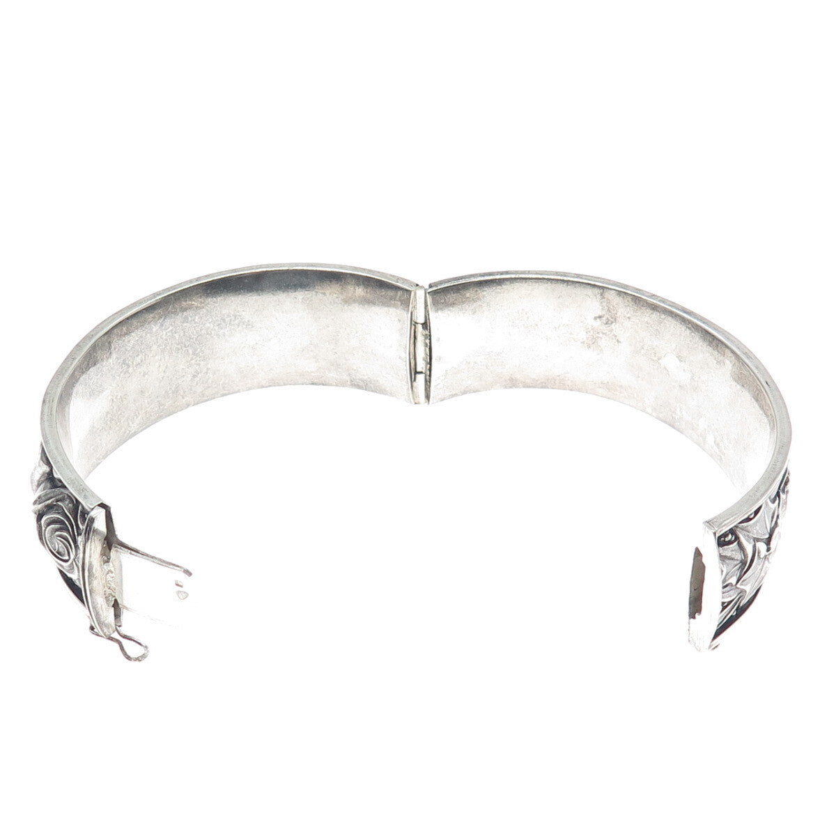 925 Sterling Silver Vintage Portugal Fall Season Oxidized Bangle Bracelet 7.5"