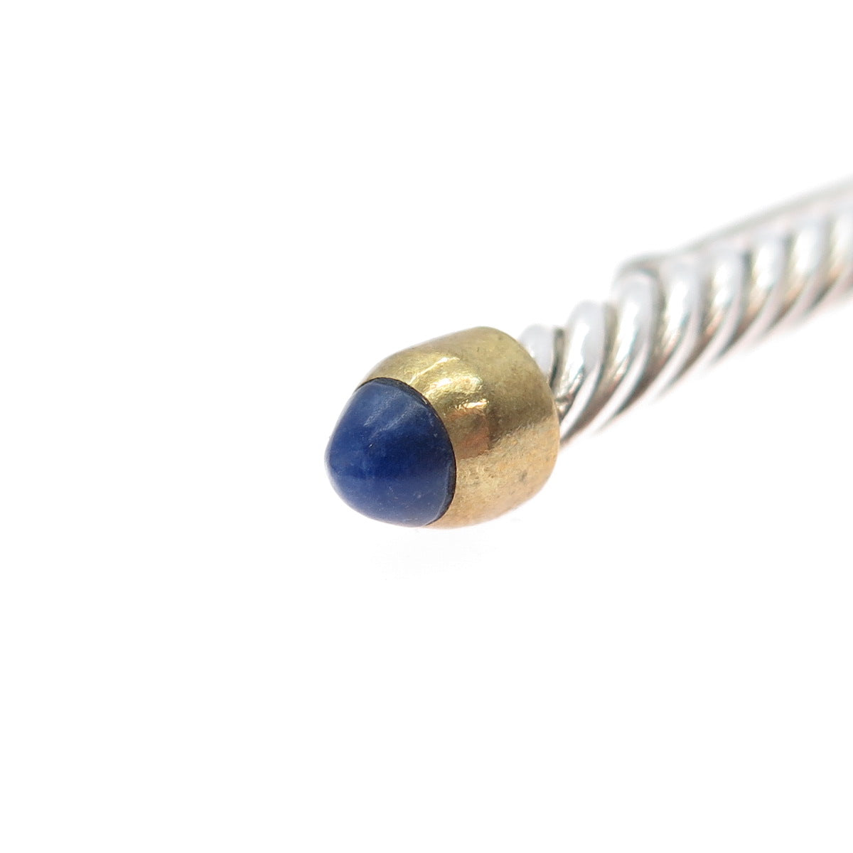 925 Sterling Silver 2-Tone Vintage Real Sodalite Bar Oxidized Pin Brooch