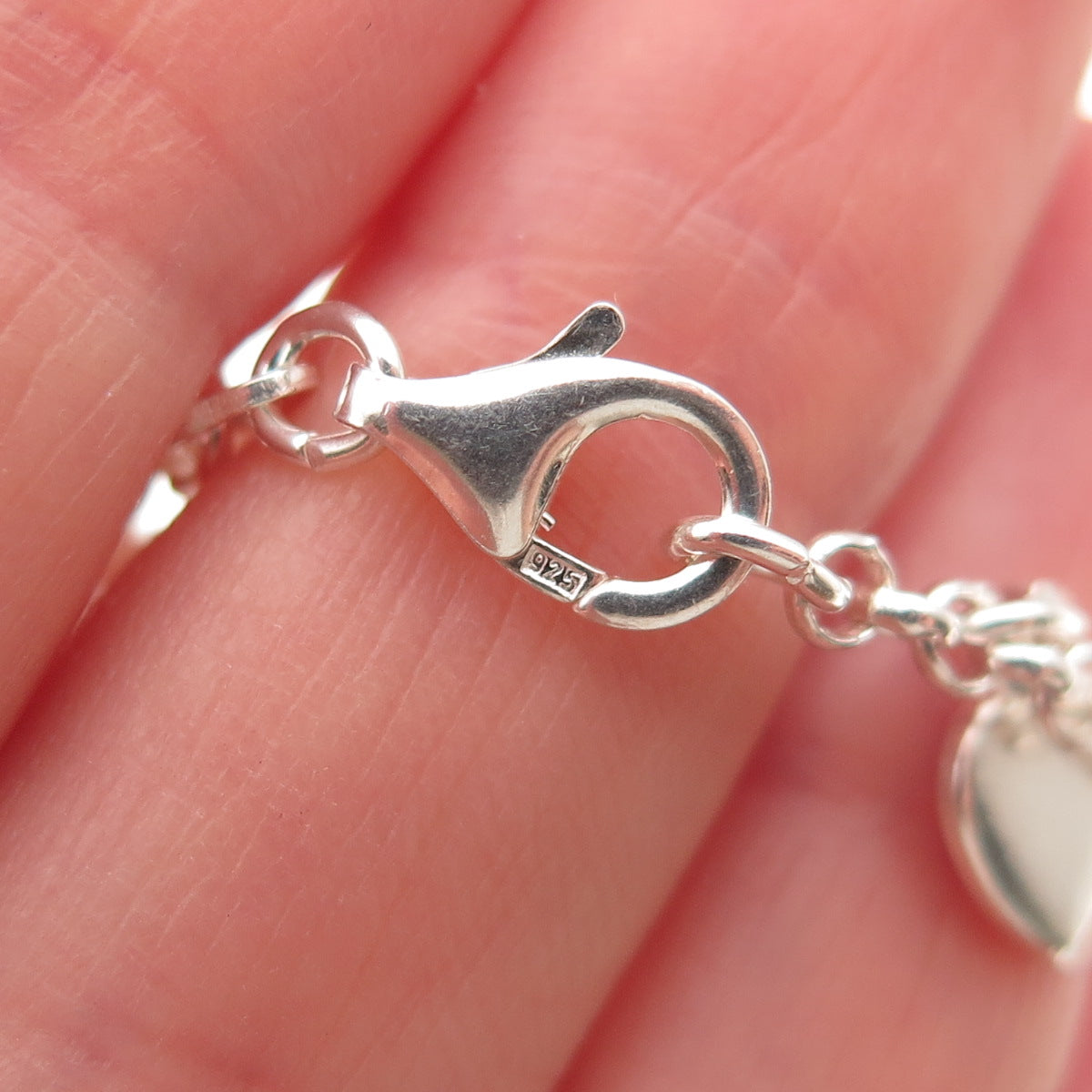 925 Sterling Silver Vintage Heart Lock Dangle Charm Rolo Link Bracelet 7"