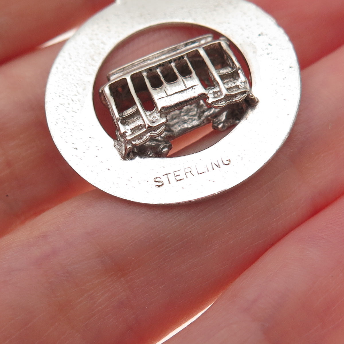 925 Sterling Silver Vintage San Francisco Cable Car Oxidized Charm Pendant